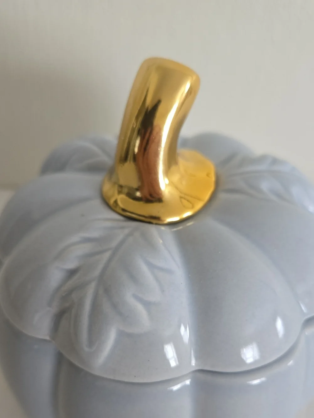 Blue Pumpkin Jar With Gold Stem